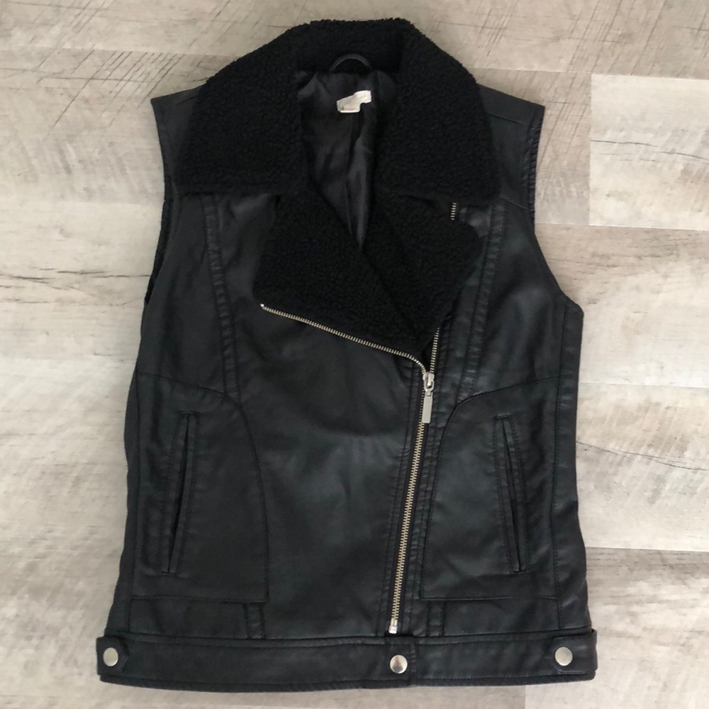 Black Leather and Sherpa Vest